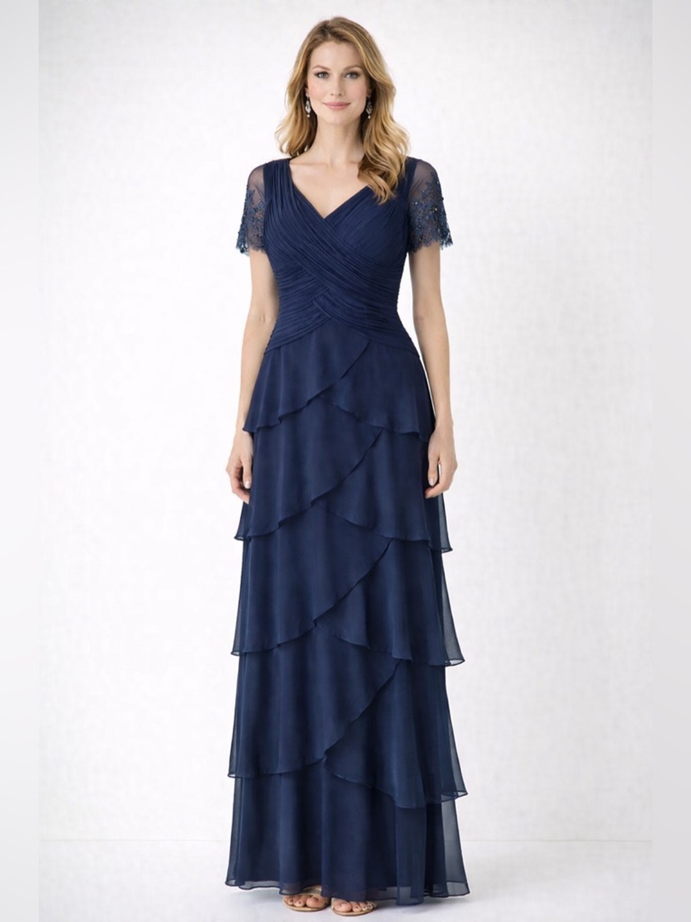 Adrianna Papell Ruffled and Beaded Gown
